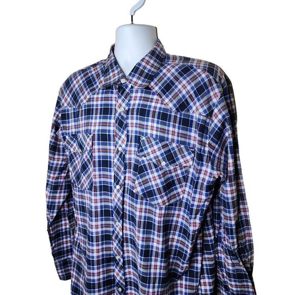 North Wood Long Sleeve Pearl Snap Plaid Shirt Mens Size XL Blue - Picture 2 of 5